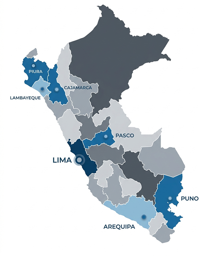 Mapa de sedes Viamerica en Perú